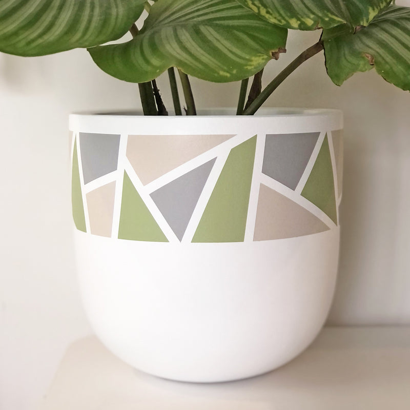 Small Mosaic Plant Pot in Sage Green, Grey & Beige