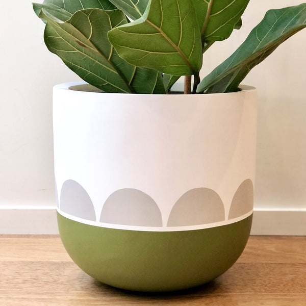 Medium Dipped Bloom Plant Pot in Olive Green & Dove Grey