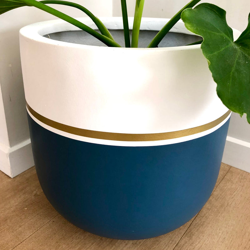 Medium Dipped Embellished Plant Pot in Midnight Blue and Gold