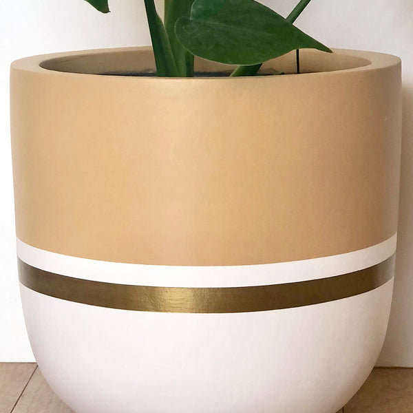 Small Embellished Plant Pot in Manuka Tan and Gold