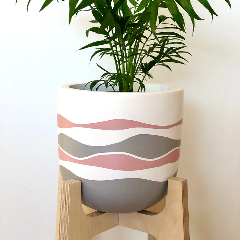 Small Plant Pot with our High Tide Design in Pink & Grey